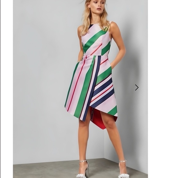 NWT Ted Baker | Bay of Honor Asymmetric Dress Striped | Size 0 - Picture 16 of 16